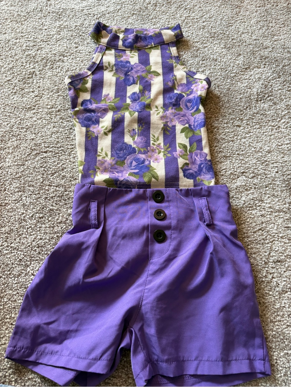 Kids Purple Floral Tank & Purple Shorts Set